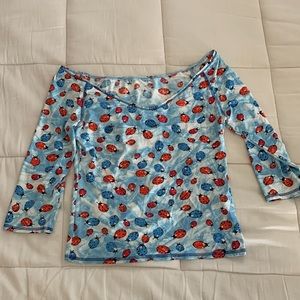 Y2K light blue rhinestone lady bug shirt